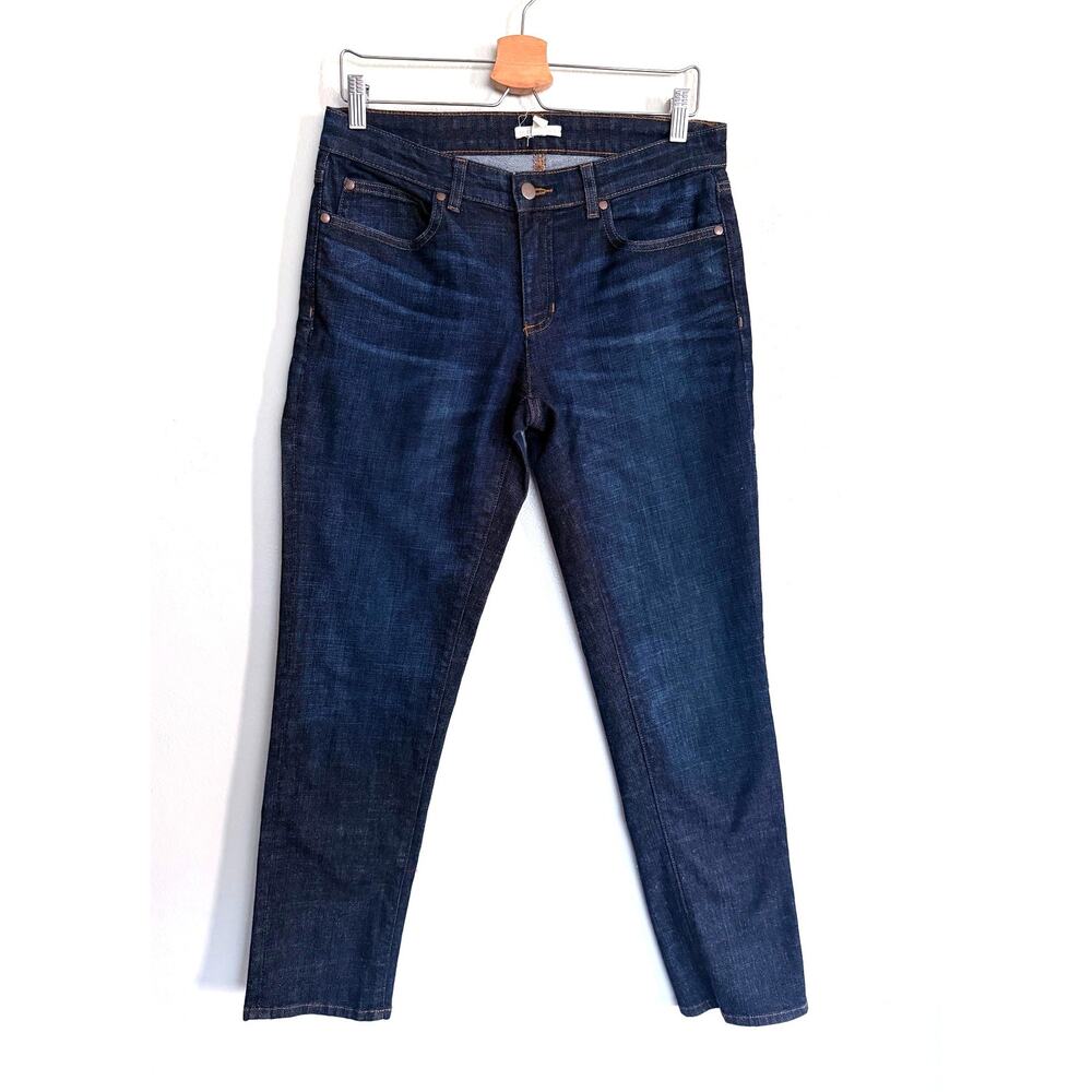 EILEEN FISHER dark wash organic cotton spandex stretch straight slim denim jeans